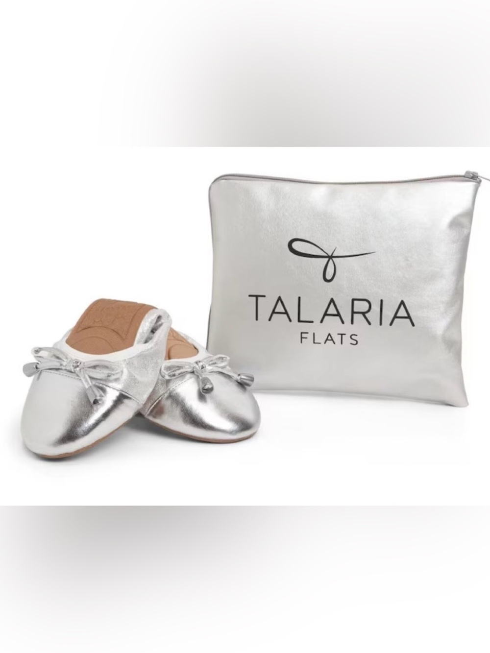 Talaria - Women's Foldable Silver Metallic Ballet Flats Size 10